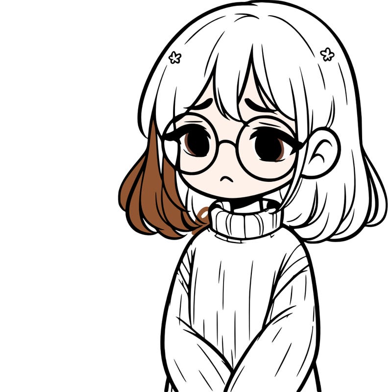 sad girl with glasses in a sweater