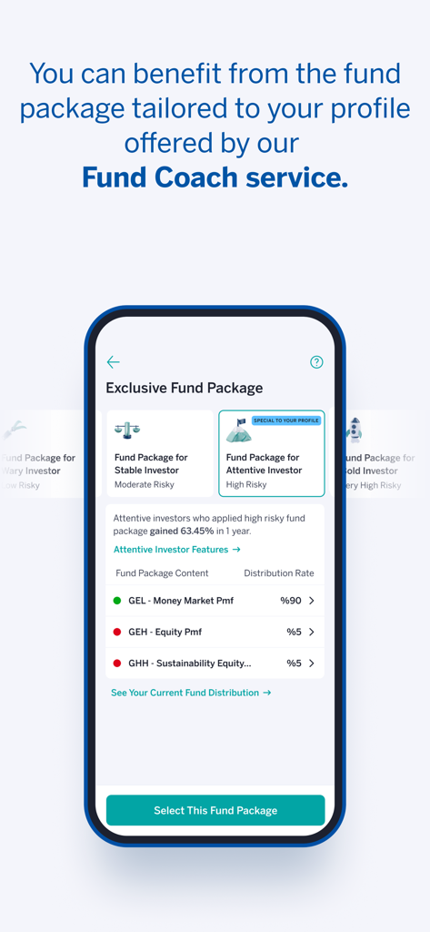 Garanti BBVA Emeklilik Mobile - Écran du package de fonds exclusif dans l'application Garanti BBVA Emeklilik Mobile