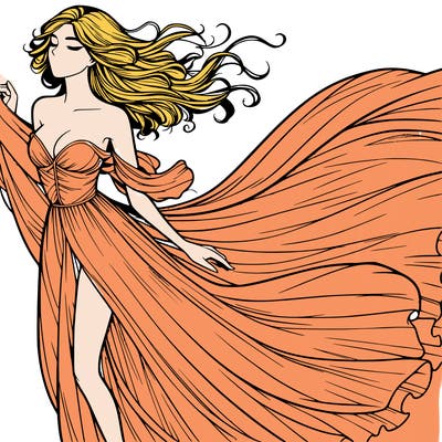 realistic woman in dress flowing the the wind