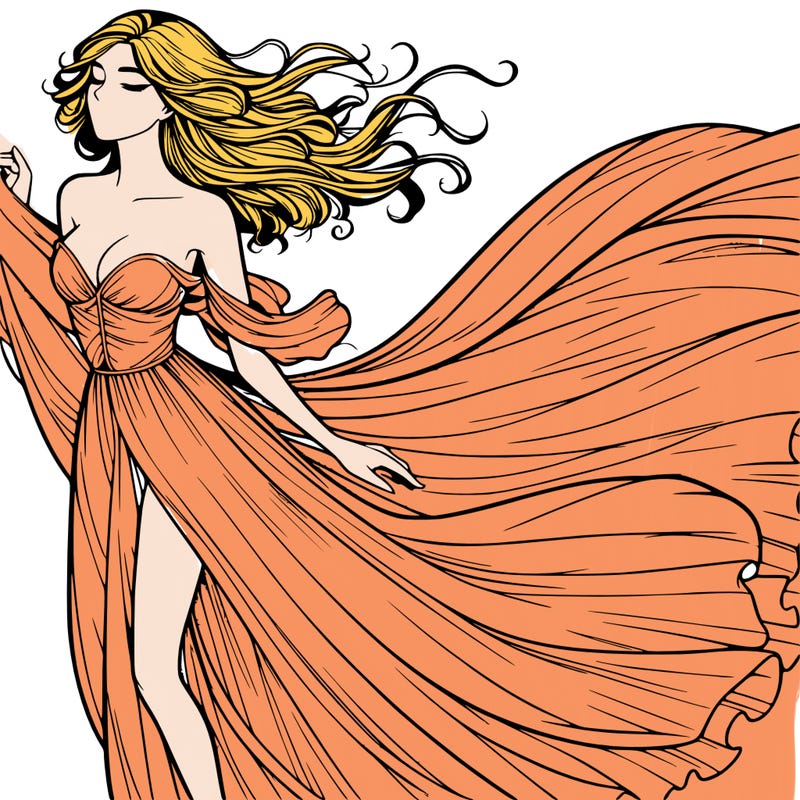 realistic woman in dress flowing the the wind