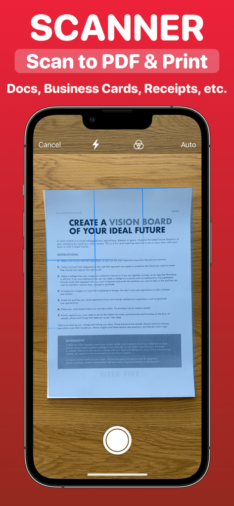 Air Printer: Scan & Print PDF - iPhone screen scanning a paper document for PDF conversion