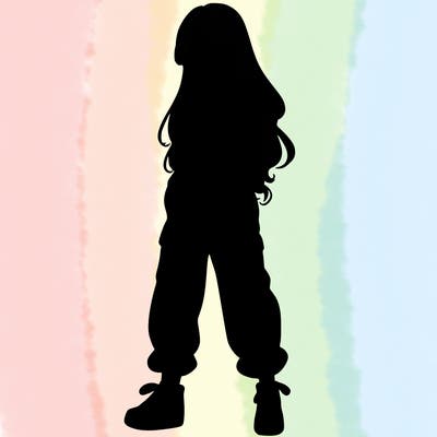 girl in baggy pants crop top and long hair