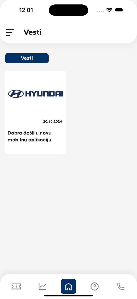 Hyundai Power Points - News section of the Hyundai Power Points app featuring a welcome message for the new mobile application