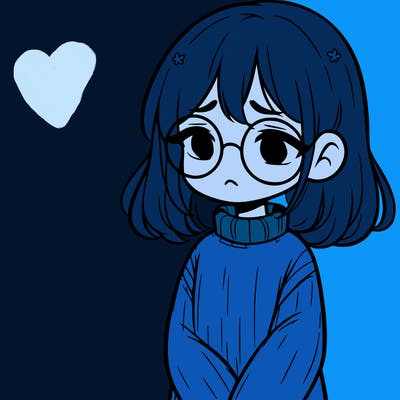 sad girl with glasses in a sweater