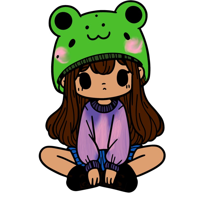 a girl wearing a frog hat and some frog socks