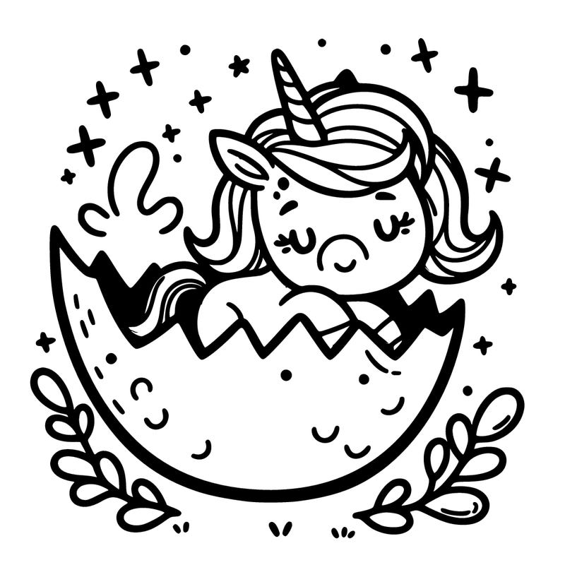 a unicorn baby in a egg shell