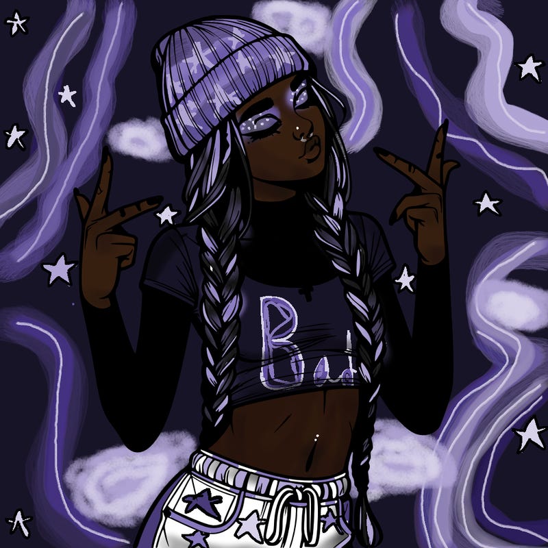 realistic teenage girl with braids and a beanie and crop top doing 🫶🏼