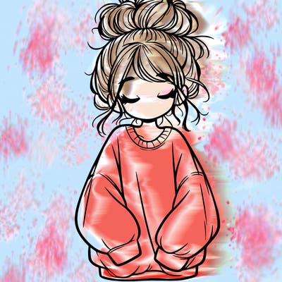 girl with baggy sweatshirt and messy bun