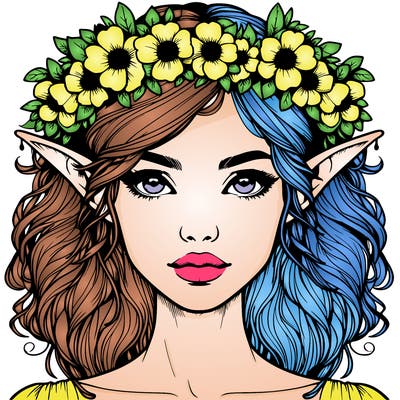 realistic female elf with flower crown