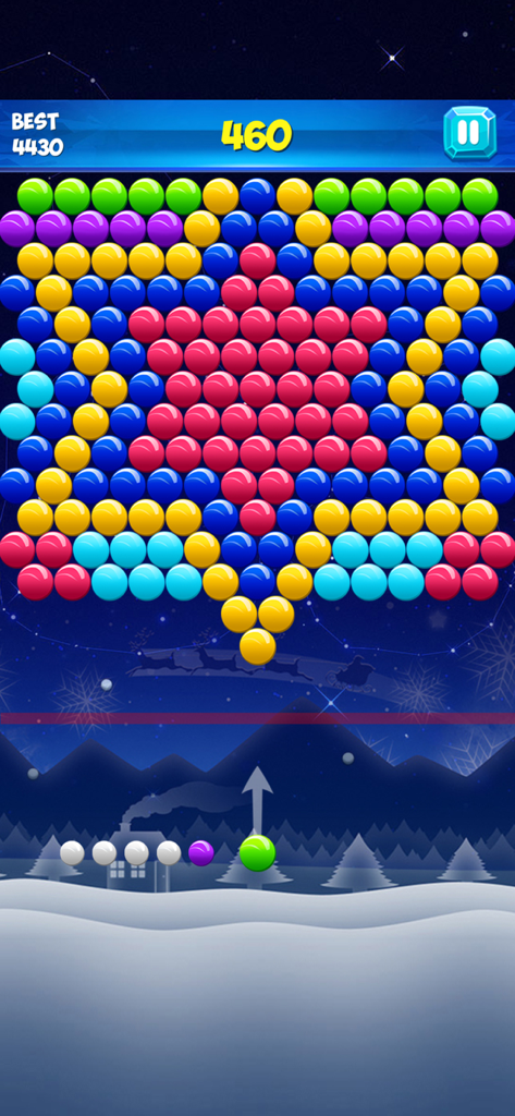 Bubble Shooter Classic Puzzles - Jugabilidad de Bubble Shooter Classic Puzzles con una temática invernal y burbujas de colores.