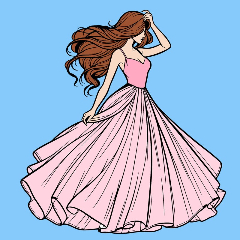 realistic woman with dress flowing in the wind