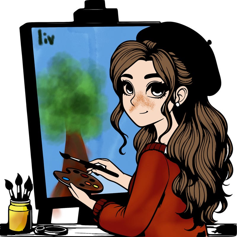 realistic girl artist painting a blank canvas