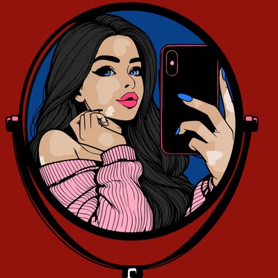 realistic girl taking mirror selfie beautiful