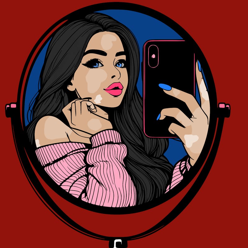 realistic girl taking mirror selfie beautiful