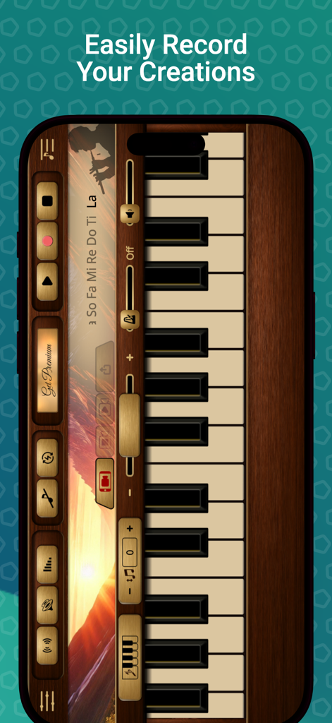 Duduk Sim - Duduk Sim app interface with a virtual keyboard and recording controls