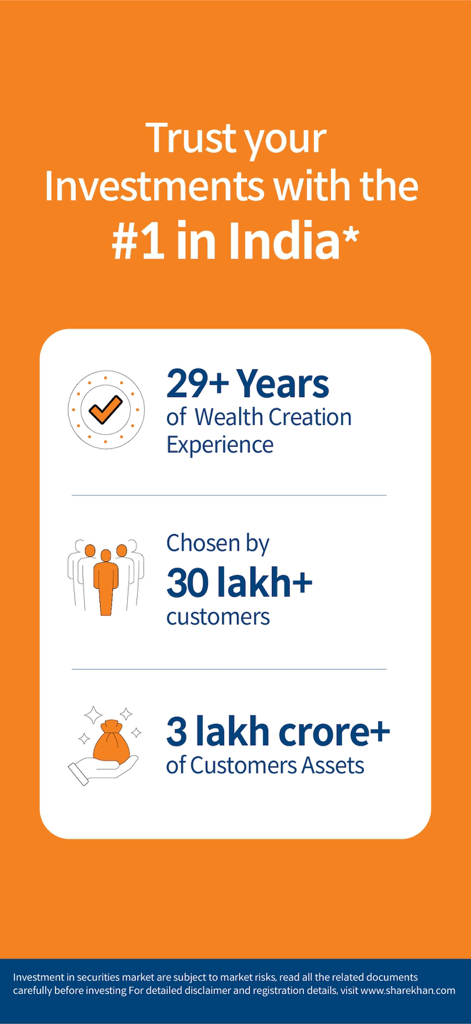 Mirae Asset Sharekhan App - Marketing graphic for Mirae Asset Sharekhan app highlighting 29 years of experience and 30 lakh plus customers