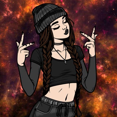 realistic teenage girl with braids and a beanie and crop top doing 🫶🏼