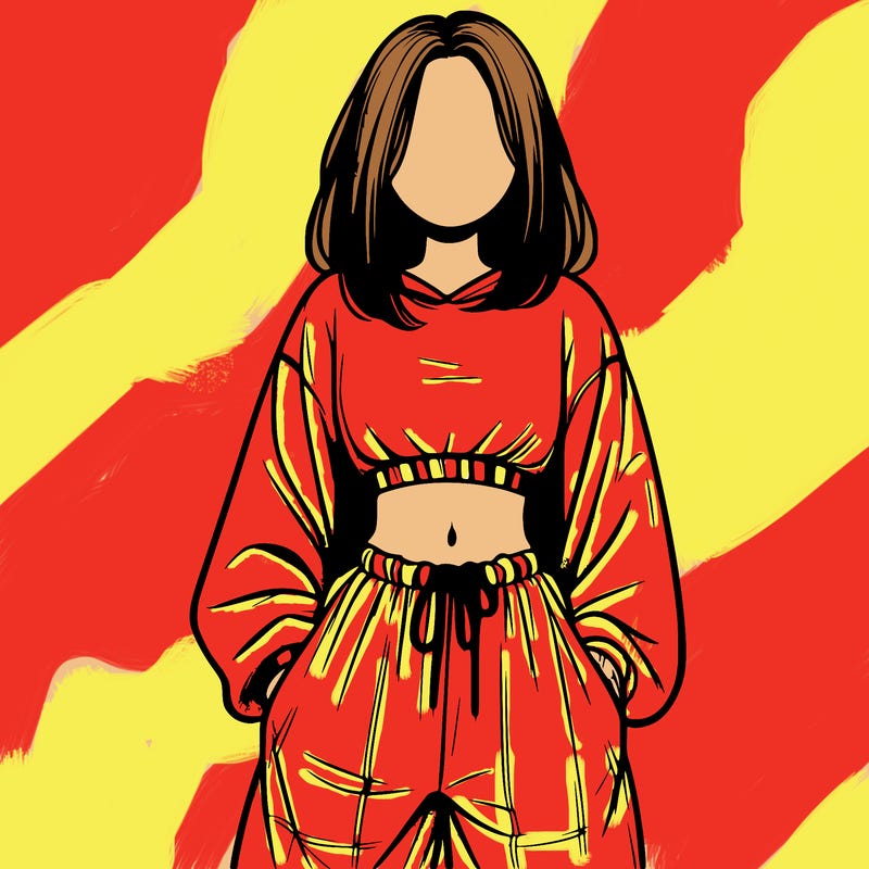 realistic girl faceless with baggy pants and a crop top