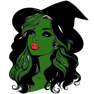 realistic witch girl with wavy hair and lips