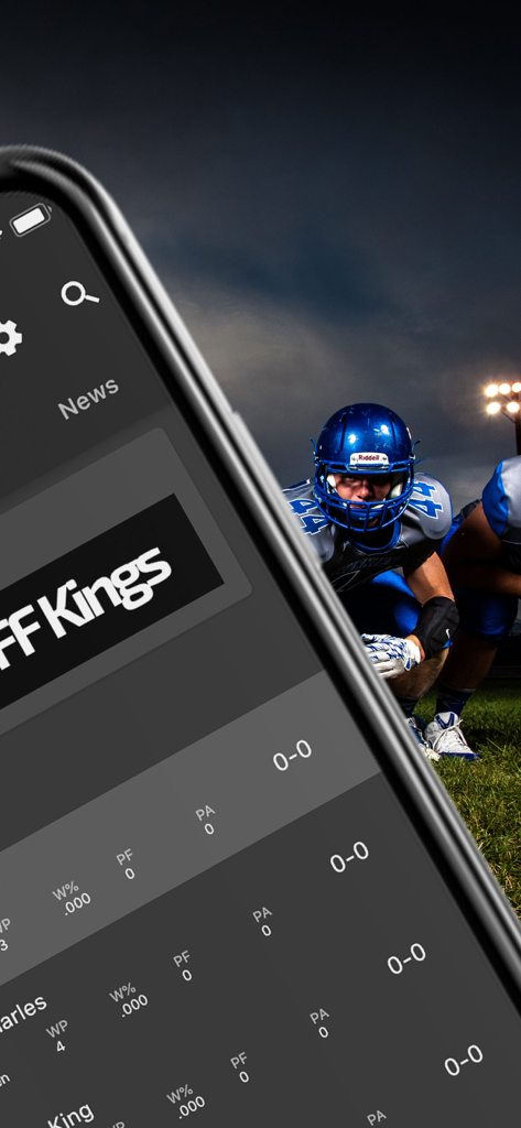 Fleaflicker app showing fantasy football league standings and statistics in dark mode