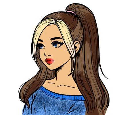 realistic girl with a high ponytail