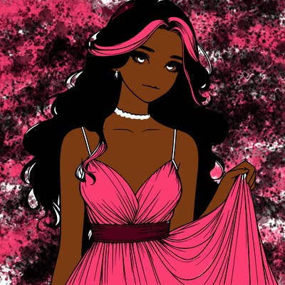 realistic girl in flowy silky prom dress