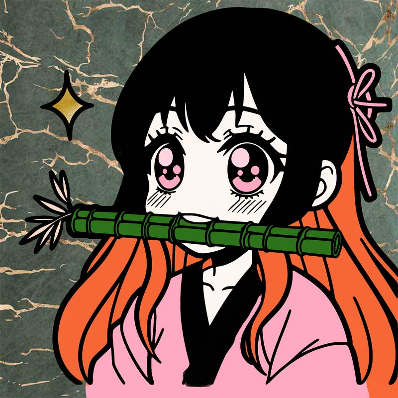 girl with bamboo in her mouth