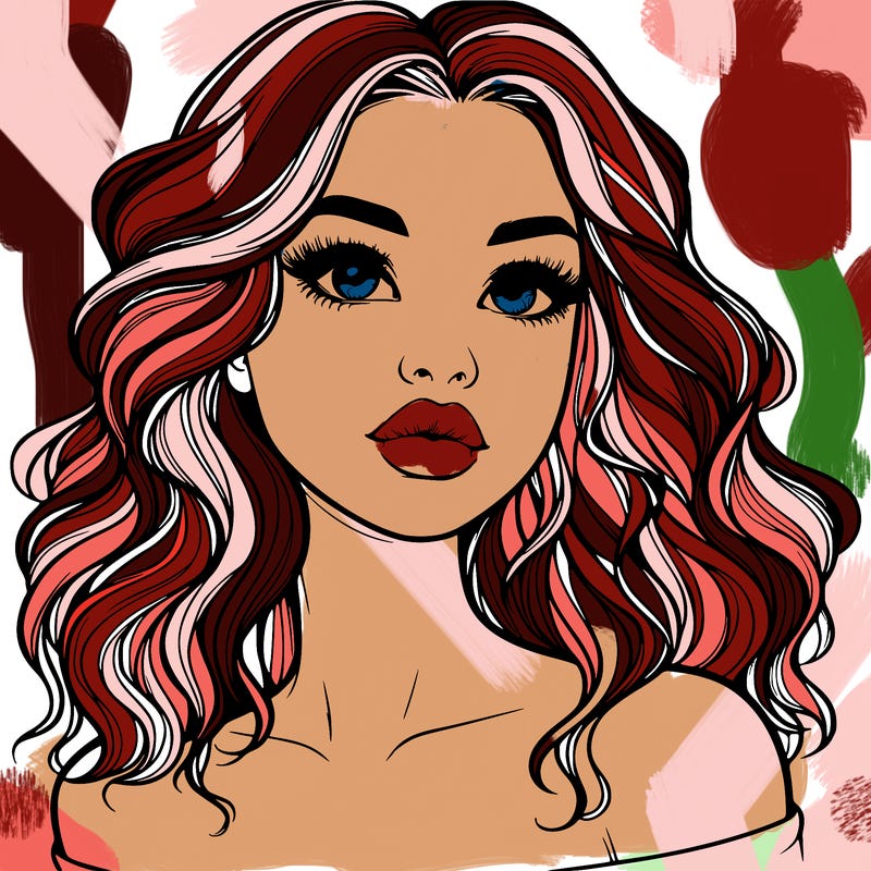 realistic girl with wavy hair and lips