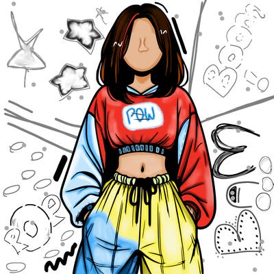 realistic girl faceless with baggy pants and a crop top