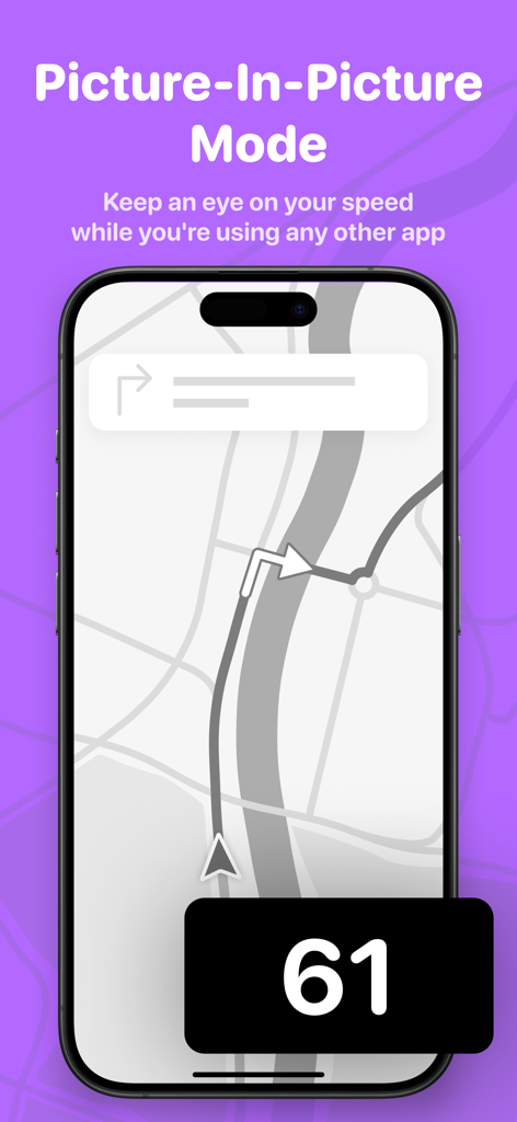 Simple Speedometer Pro - IPhone displaying the Simple Speedometer Pro app using Picture in Picture mode to show speed over a map