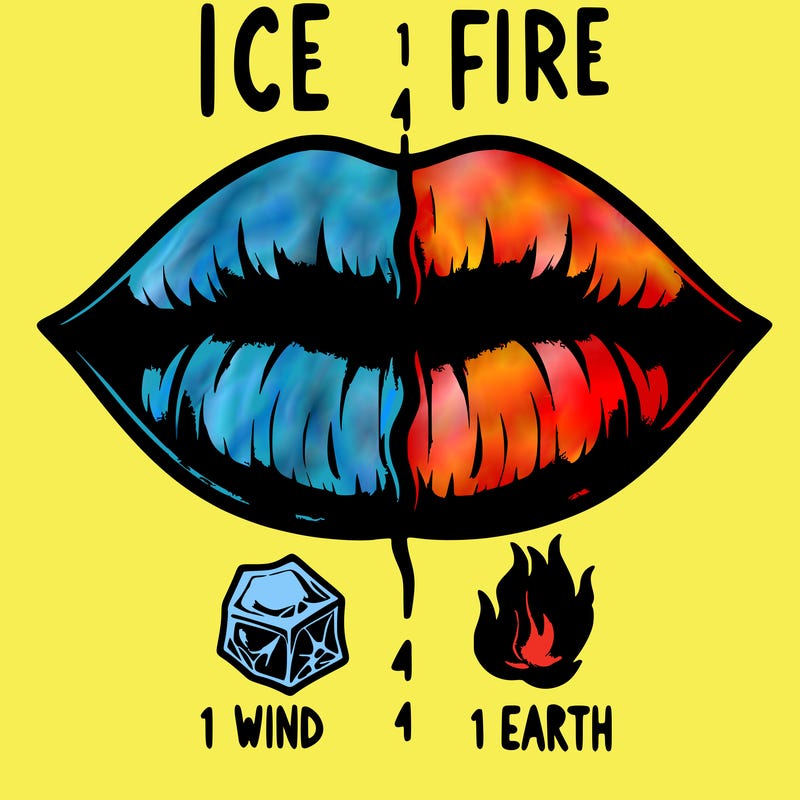 realistic lip split in fourth . 1 fourth ice 1 fire 1wind 1 earth