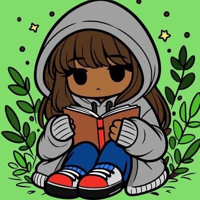 girl in oversized hoodie reading a book