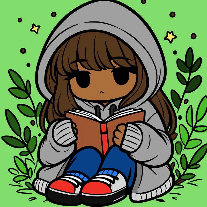 girl in oversized hoodie reading a book
