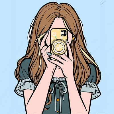 a realistic girl holding her phone taking pictures