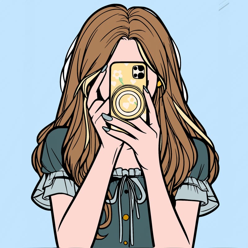 a realistic girl holding her phone taking pictures