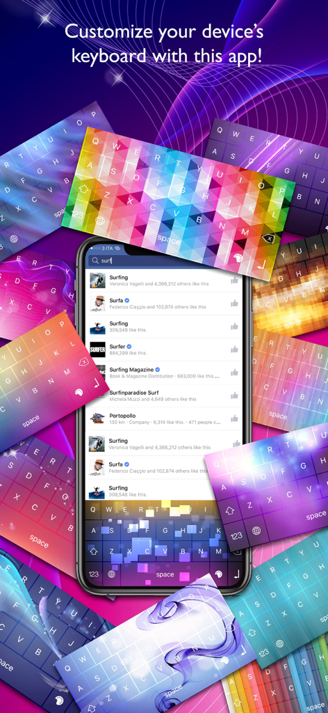 Multiple colorful and patterned custom keyboard themes for iPhone