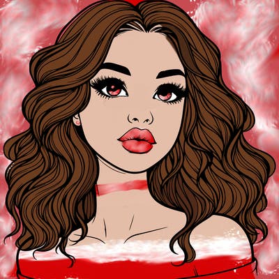 realistic girl with wavy hair and lips