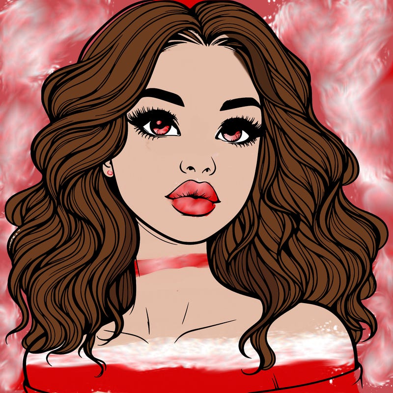 realistic girl with wavy hair and lips