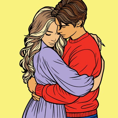 a realistic picture of a woman and man hugging