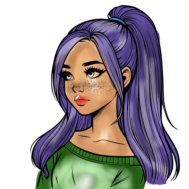 realistic girl with a high ponytail