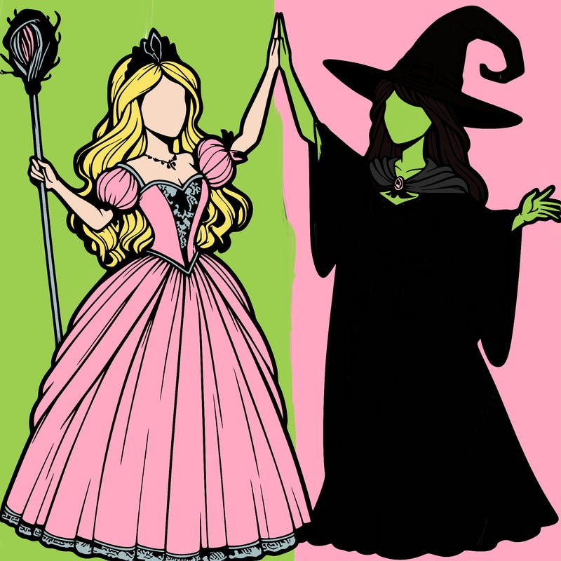detailed realistic split of a princess and a witch