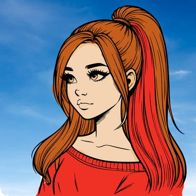 realistic girl with a high ponytail