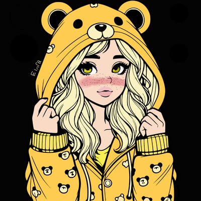 realistic girl in a animal pjs hoodie