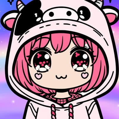 kawaii girl with cow hoodie