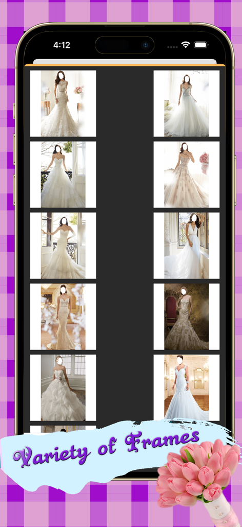 Galería de marcos de fotos de vestidos de novia con recortes de rostros