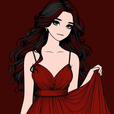 realistic girl in flowy silky prom dress