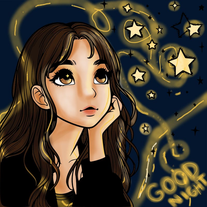 realistic girl looking at the stars