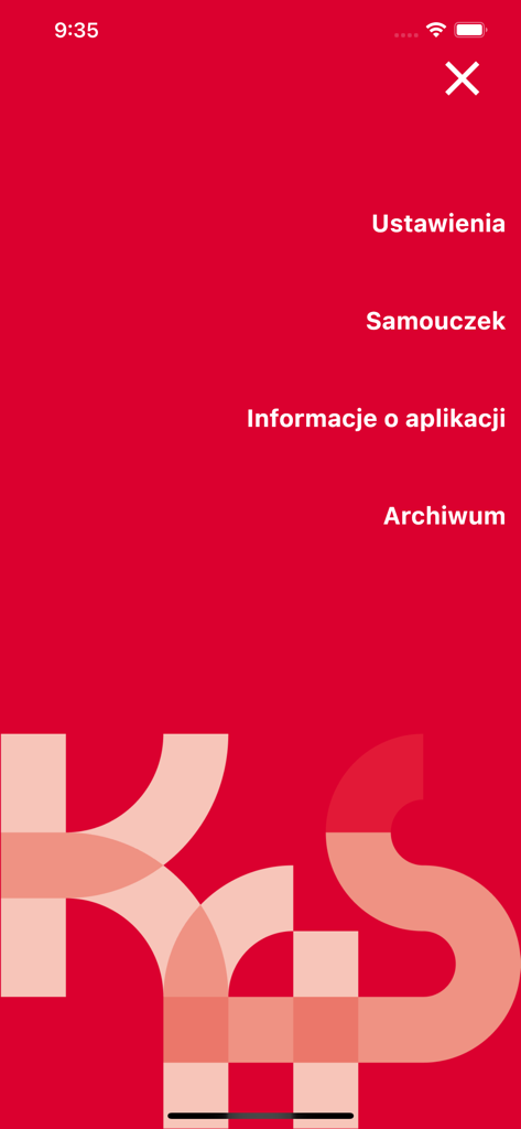 mTAX FREE PL - Das Navigationsmenü der mTAX FREE PL App, das Einstellungen und Archivoptionen anzeigt