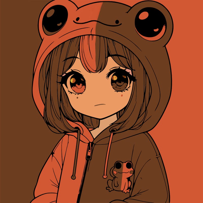 cute realistic girl in a froggy hoodie