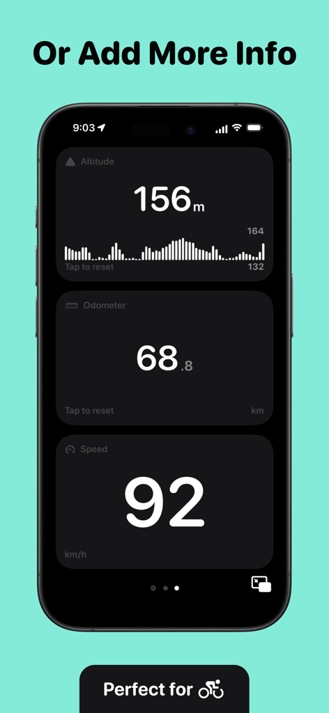 Simple Speedometer: Pure Speed - iPhone displaying the Simple Speedometer app dashboard with altitude odometer and speed widgets